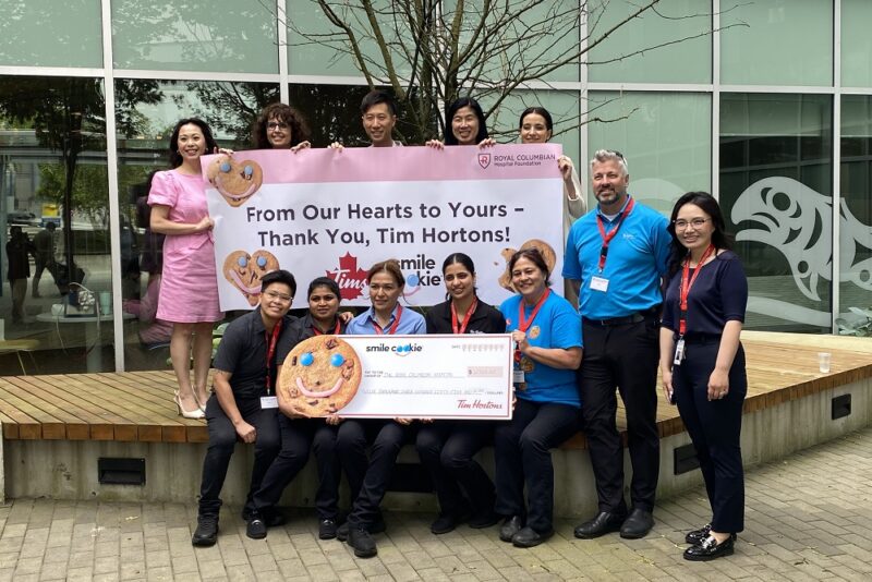 Tim Hortons' team members presented Royal Columbian Hospital Foundation with a donation of over $12,000