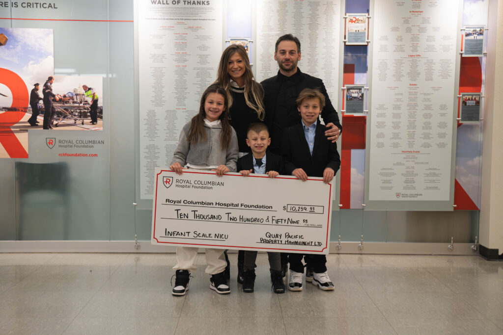 Quay Pacific donates over $10,000 to Variety NICU at Royal Columbian Hospital.